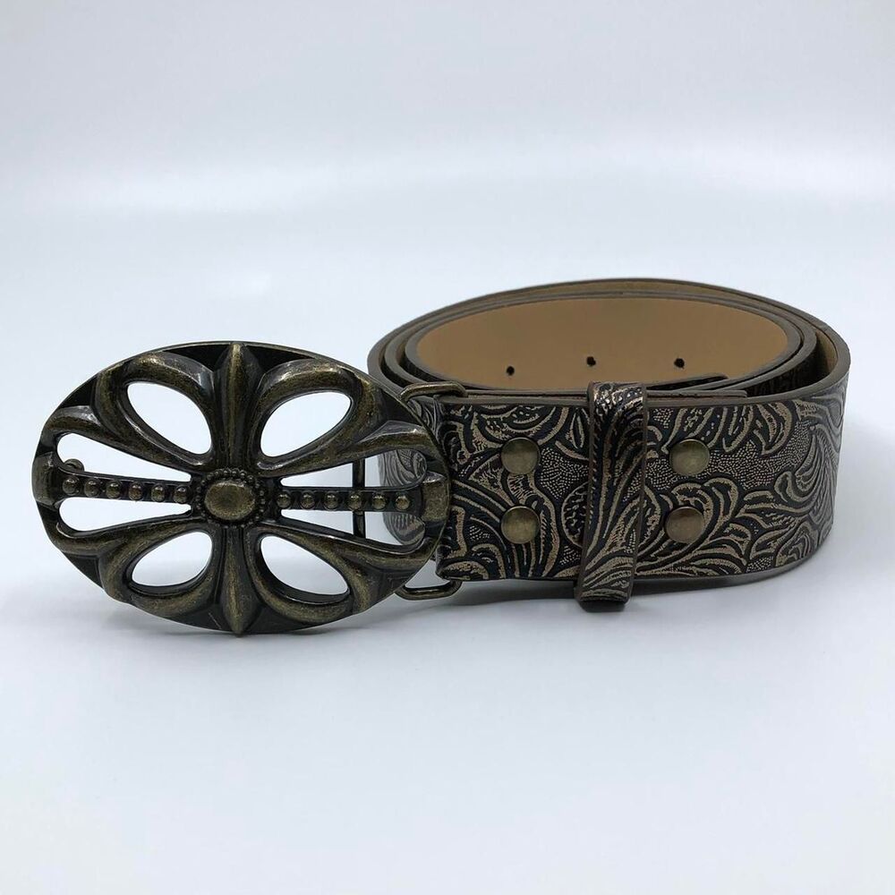 Women’s Brown Faux Leather Belt w/ Antique Gold Buckle, 28-36.5 Inches, X7G9A747